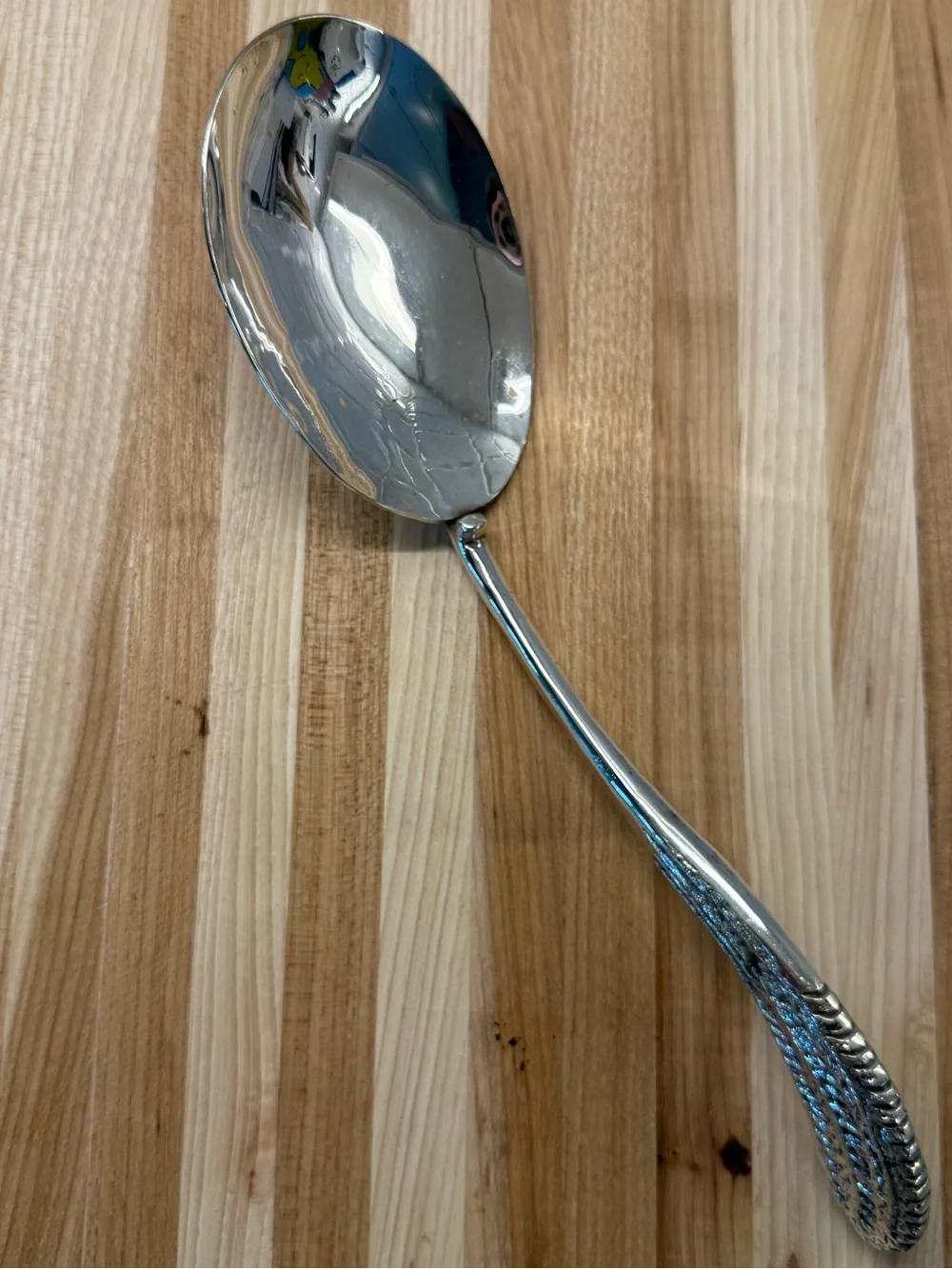 Vintage Silver Plated Charleston Rice Spoon Feather Textured Handle Serving